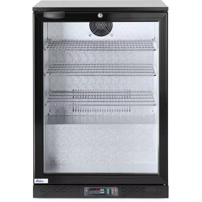 HENDI achterbar drankkoelkast enkele deur - staal met poedercoating en gehard glas - 60x53x86,5 cm - zwart - 105 liter - met slot - geventileerde koeling voor horeca