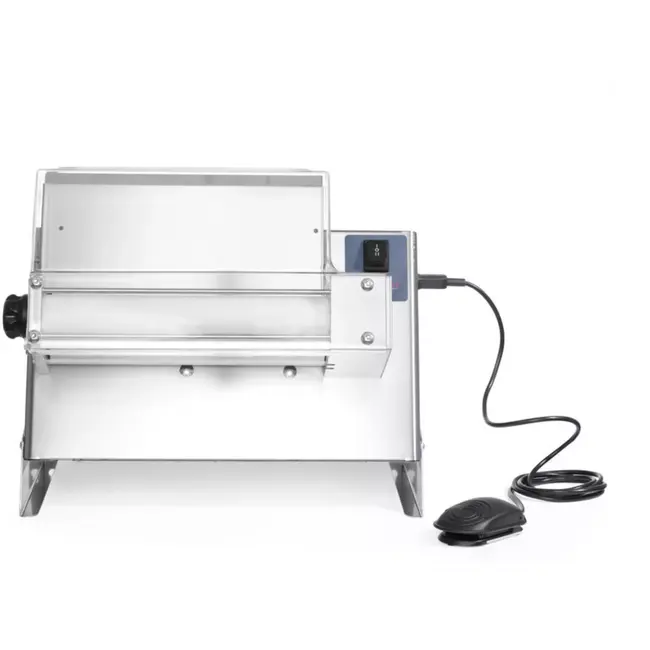 HENDI Elektrische deeguitrolmachine - roestvrij staal en HDPE - verstelbare dikte 0-4 mm - 48x33,5x(H)43 cm - zilver - voor pizza, pasta en ravioli