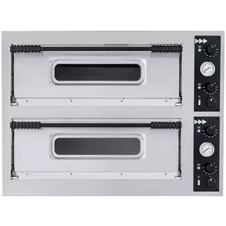 HENDI pizzaoven - roestvast staal en staal - dubbele kamer met vuurvaste stenen en aparte thermostaten - 100x84,4xH74,5 cm - zilver - voor pizzabakken in de horeca