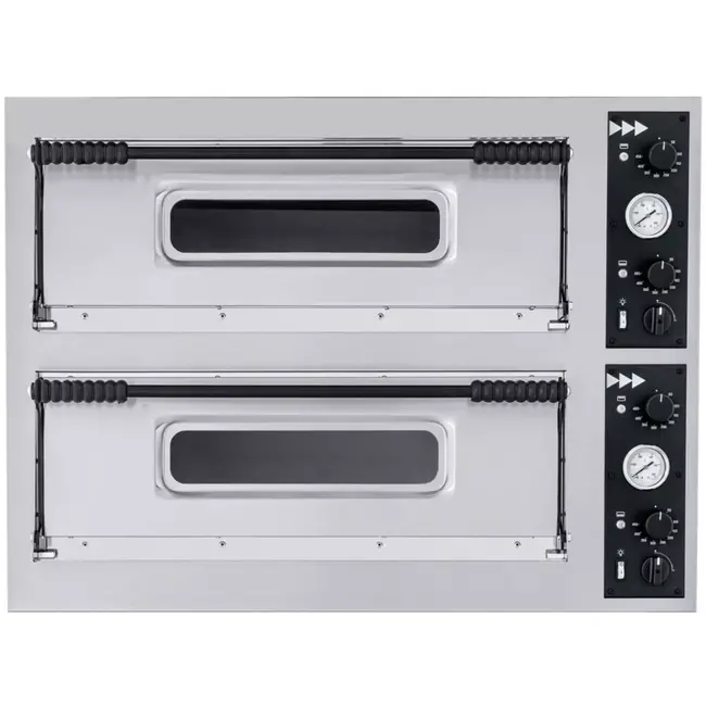 HENDI pizzaoven - roestvast staal en staal - dubbele kamer met vuurvaste stenen en aparte thermostaten - 100x84,4xH74,5 cm - zilver - voor pizzabakken in de horeca