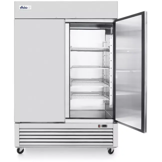 HENDI horeca koelkast 1300 liter - rvs - gastronorm 2/1 compatibel, zelfsluitende deur en wielen - 138,2x80x210 cm - zilverkleurig - 6 schappen