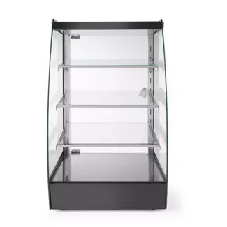 HENDI Open toonbankvitrine - roestvast staal en gehard glas - 3 verstelbare glazen schappen - 75 liter - 41,5x39x71,6 cm - zwart - zelfbediening in winkel