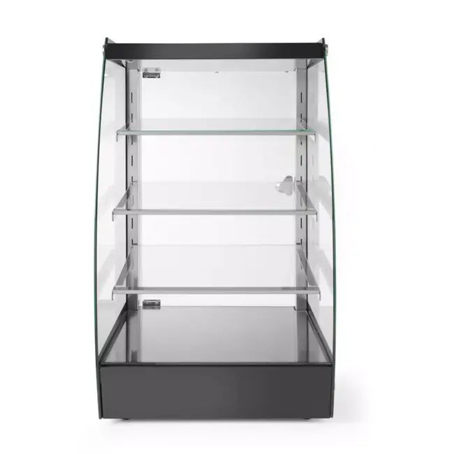 HENDI Open toonbankvitrine - roestvast staal en gehard glas - 3 verstelbare glazen schappen - 75 liter - 41,5x39x71,6 cm - zwart - zelfbediening in winkel