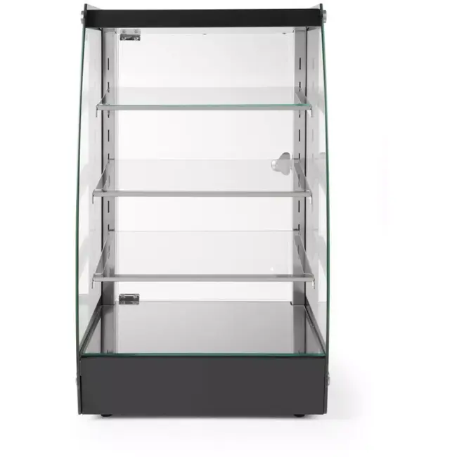 HENDI Open toonbankvitrine - roestvast staal en gehard glas - 3 verstelbare glazen schappen - 75 liter - 41,5x39x71,6 cm - zwart - zelfbediening in winkel
