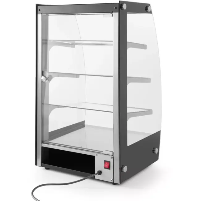 HENDI Open toonbankvitrine - roestvast staal en gehard glas - 3 verstelbare glazen schappen - 75 liter - 41,5x39x71,6 cm - zwart - zelfbediening in winkel