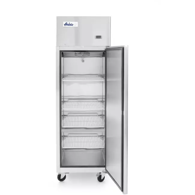 HENDI enkeldeurs koelkast - rvs - 410 liter - 600x740x1950 mm - zilver - geforceerde luchtkoeling en automatisch ontdooien - op wielen - horeca - GN 1/1 schappen
