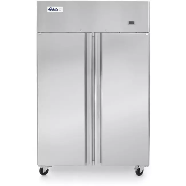 HENDI Horecakoelkast 2-deurs 900 liter - roestvast staal - 1200x740x(H)1950 mm - zilverkleurig - geforceerde luchtkoeling, automatische ontdooiing - op wielen