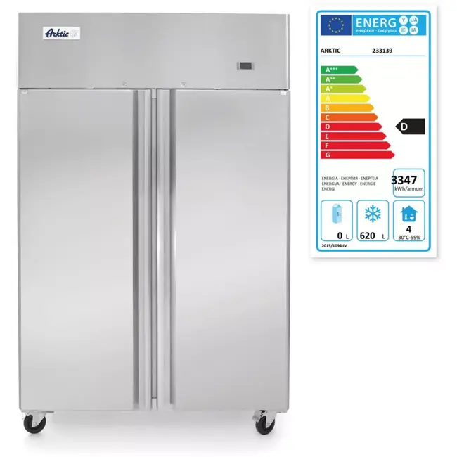 HENDI professionele horeca vrieskast - rvs - dubbeldeurs 900 liter - 120x74x195 cm - zilverkleurig - diepvriezen met geforceerde luchtkoeling - GN 1/1, grootkeuken