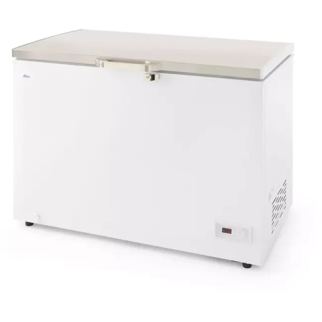 HENDI vrieskist - aluminium behuizing, stalen deur - 282 liter - 111,6 x 68,6 x 84 cm - wit - zelfsluitend deksel, geforceerde luchtkoeling - voor horeca