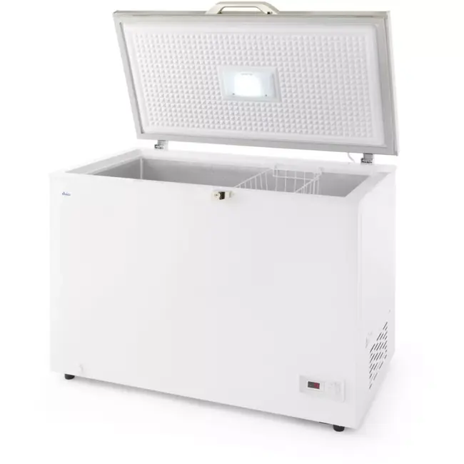 HENDI vrieskist - aluminium behuizing, stalen deur - 282 liter - 111,6 x 68,6 x 84 cm - wit - zelfsluitend deksel, geforceerde luchtkoeling - voor horeca