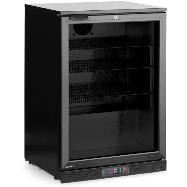 Arktic achterbar koelkast enkeldeurs 105 liter - gepoedercoat staal/gehard glas - 60x53x87 cm - zwart - geventileerde koeling - horeca drankopslag
