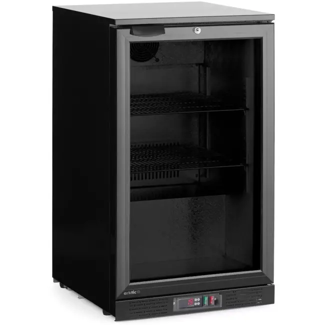 HENDI Achterbarkoelkast met enkele deur - staal met poedercoating en gehard glas - 50 x 53 x 87 cm - zwart - 86 liter drankkoeling voor horeca