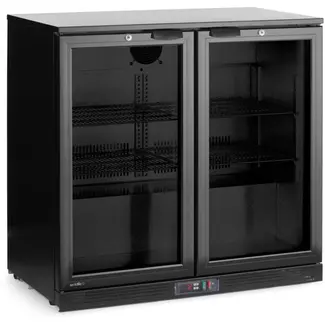 HENDI barkoelkast met dubbele glasdeuren - staal en gehard glas - 90x53x87 cm - 158 liter - zwart - geventileerde koeling, LED-presentatie voor horeca