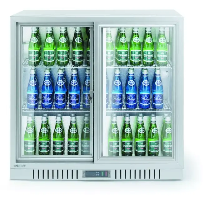 Arktic achterbar koelkast met zelfsluitende schuifdeuren - staal en gehard glas - 90 x 52 x 84 cm - zilver - 150 liter - drankkoeling voor horeca en bar