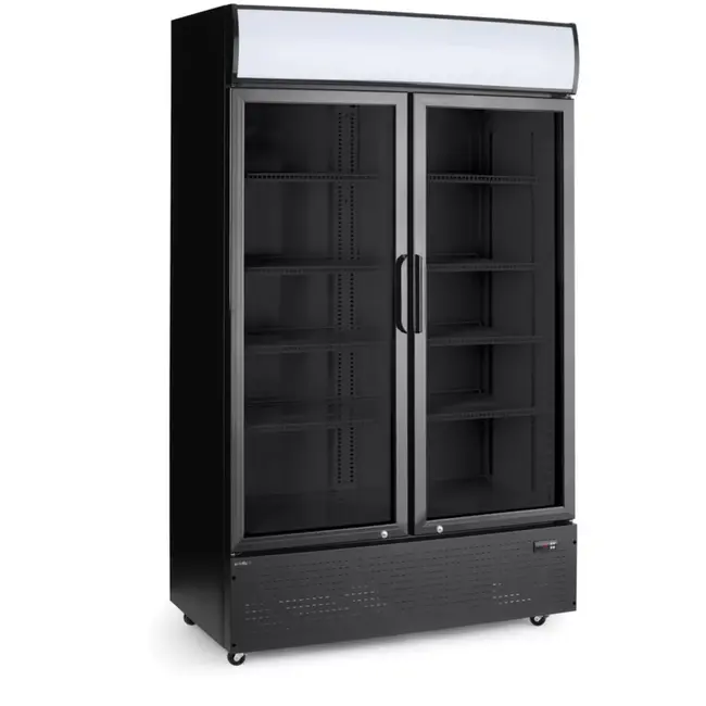 HENDI barkoelkast - staal en gehard glas - met lichtbak en dubbele deur, 512 liter, geventileerde koeling - 112x58,5x190 cm - zwart - horeca dranken