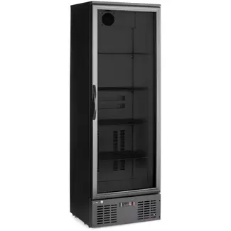 HENDI Achterbar koelkast enkele deur - poedergecoat staal en gehard glas - slot, led, geforceerde koeling - 60x53x182 cm - zwart - horeca drankkoeling 243 liter