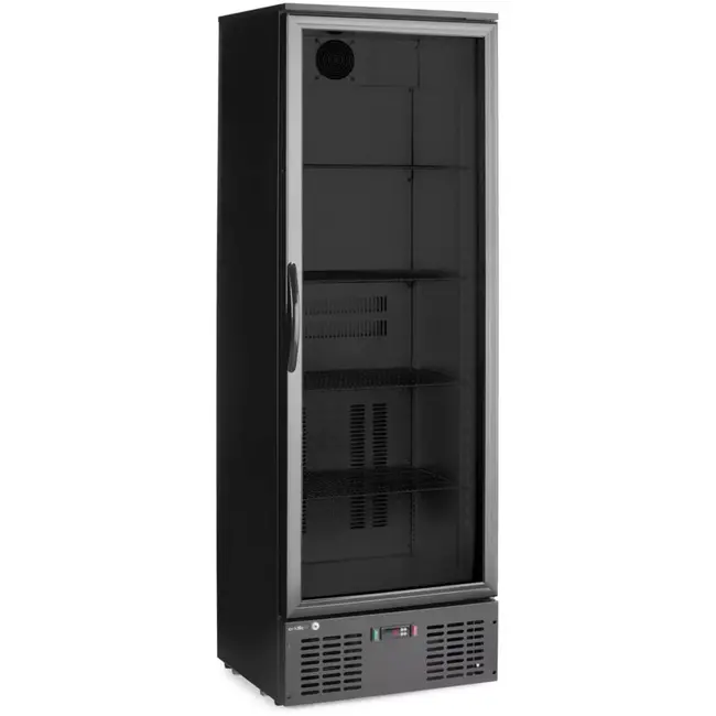 HENDI Achterbar koelkast enkele deur - poedergecoat staal en gehard glas - slot, led, geforceerde koeling - 60x53x182 cm - zwart - horeca drankkoeling 243 liter