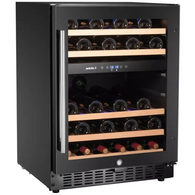 Arktic Wijnklimaatkast 2 zones, 46 flessen - 570x595x820 mm - zwart - staal en veiligheidsglas - inbouw en vrijstaand