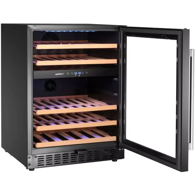 Arktic Wijnklimaatkast 2 zones, 46 flessen - 570x595x820 mm - zwart - staal en veiligheidsglas - inbouw en vrijstaand