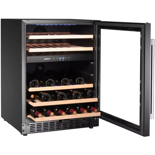 Arktic Wijnklimaatkast 2 zones, 46 flessen - 570x595x820 mm - zwart - staal en veiligheidsglas - inbouw en vrijstaand