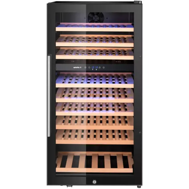Arktic Wijnklimaatkast 2 temperatuurzones - staal met gehard glas - 569x595x1215 mm - zwart - 230 liter, 91 flessen - inbouw of vrijstaand