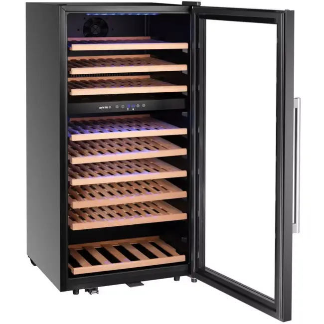 Arktic Wijnklimaatkast 2 temperatuurzones - staal met gehard glas - 569x595x1215 mm - zwart - 230 liter, 91 flessen - inbouw of vrijstaand