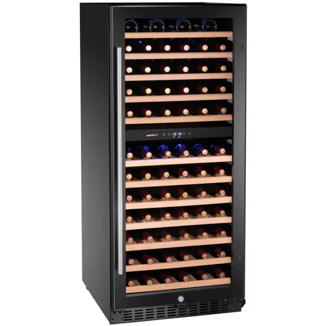 Arktic Wijnklimaatkast - staal en glas - 2 temperatuurzones, 124 flessen, 265 liter - 569x595x(H)1397 mm - zwart - voor horeca en thuis