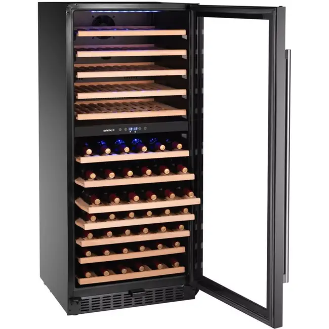 Arktic Wijnklimaatkast - staal en glas - 2 temperatuurzones, 124 flessen, 265 liter - 569x595x(H)1397 mm - zwart - voor horeca en thuis