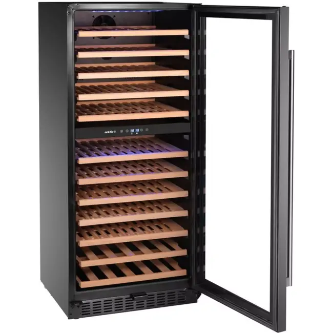 Arktic Wijnklimaatkast - staal en glas - 2 temperatuurzones, 124 flessen, 265 liter - 569x595x(H)1397 mm - zwart - voor horeca en thuis