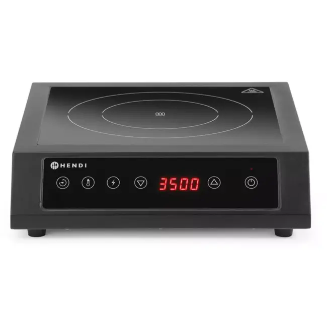 HENDI inductiekookplaat - koolstofstaal en gehard veiligheidsglas - 3500 W, 15 standen, timer 180 min - 35,5 x 40 x 10 cm - zwart - voor professionele keuken