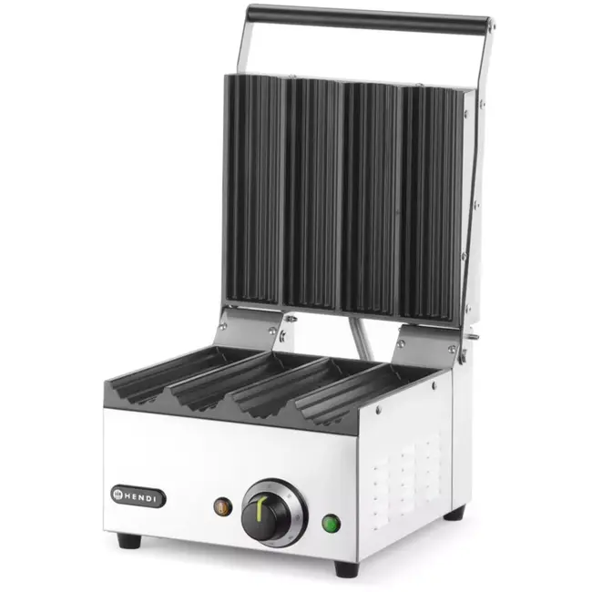 HENDI Contactgrill - rvs en gietijzer - hotdogbroodjes en wraps, 4 sleuven - 385x285x(H)254 mm