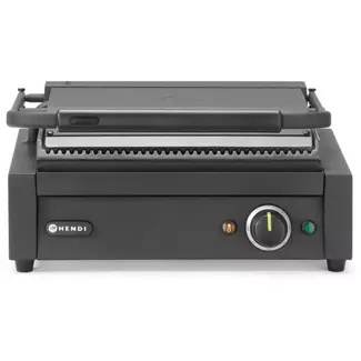 HENDI contactgrill - roestvast staal en geemailleerde gietijzeren platen - 34x23,4 cm - geribbeld - zilver - voor brood, vlees en groenten