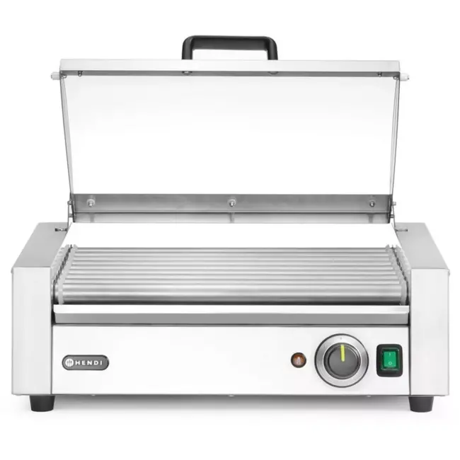HENDI Worstrolgrill 1-zone - rvs - energiebesparend deksel - 45 cm rollengte - zilver - horeca