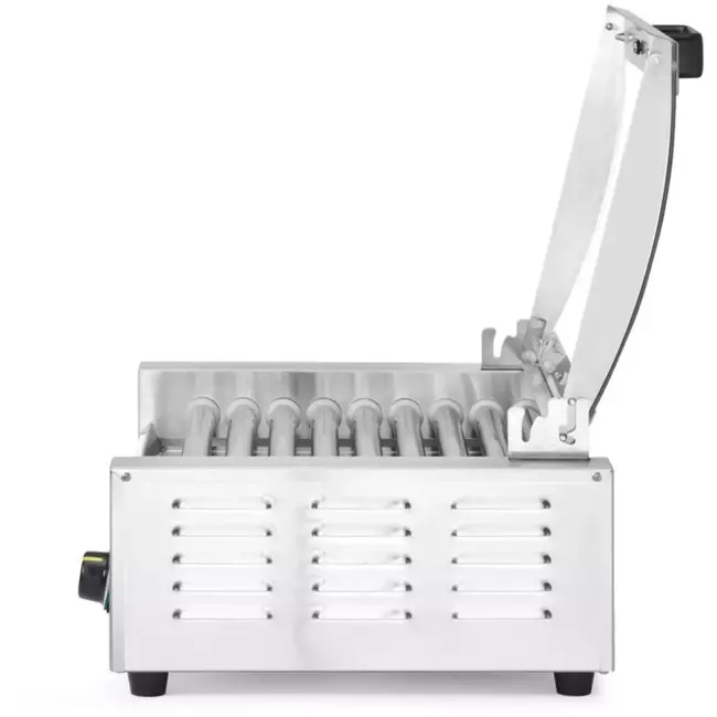 HENDI Worstrolgrill 1-zone - rvs - energiebesparend deksel - 45 cm rollengte - zilver - horeca