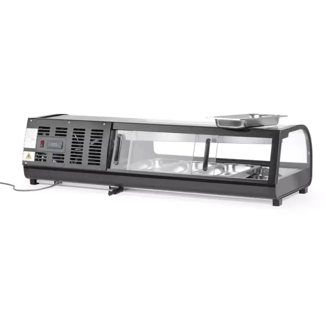Arktic Sushi koelvitrine - rvs - 117,7x42,6x29,6 cm - zwart - 4x GN 1/3 bakken hoogte 40 mm