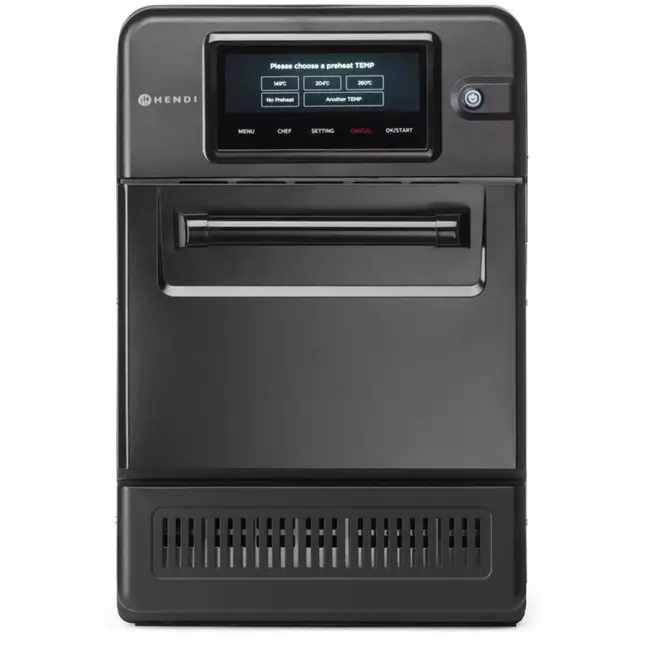 HENDI Hogesnelheidsoven combi 18 liter - koolstofstaal en RVS - magnetron, hetelucht en luchtinslag - 40,2 x 73,5 x 60,8 cm - zwart - voor horeca
