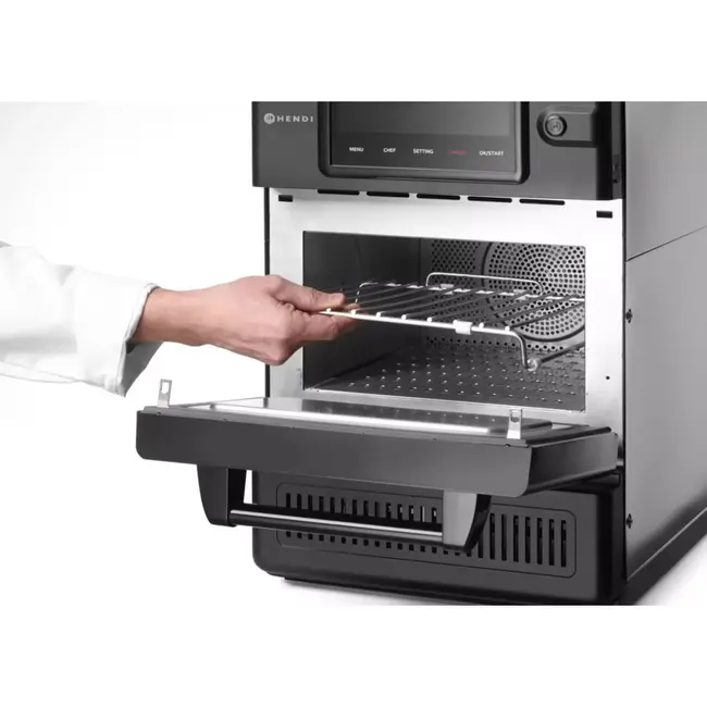 HENDI Hogesnelheidsoven combi 18 liter - koolstofstaal en RVS - magnetron, hetelucht en luchtinslag - 40,2 x 73,5 x 60,8 cm - zwart - voor horeca