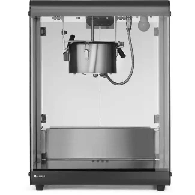HENDI popcornmachine - koolstofstaal en veiligheidsglas - met roermechanisme en verwarmde bodem - 56x44,5x77,5 cm - zwart - 80 liter - voor horeca en evenementen