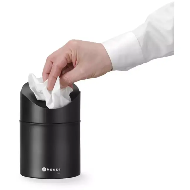 HENDI Tafelprullenbak - staal met poedercoating - verwijderbare schommeldeksel, 1,2 liter - 12 cm diameter x 16,5 cm hoog - zwart - voor tafel en werkblad