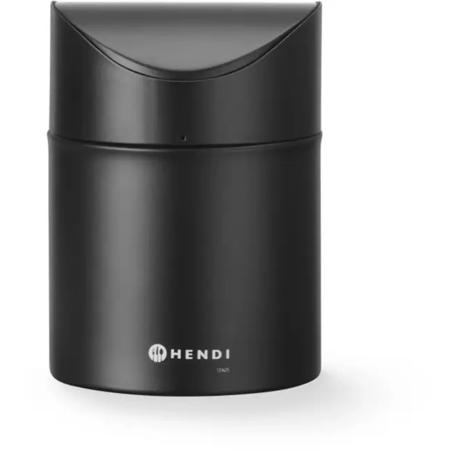 HENDI Tafelprullenbak - staal met poedercoating - verwijderbare schommeldeksel, 1,2 liter - 12 cm diameter x 16,5 cm hoog - zwart - voor tafel en werkblad