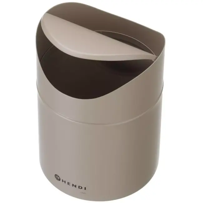 HENDI Tafelformaat prullenbak met schommeldeksel, 1,2L, Beige, ⌀120x(H)165mm Tafelformaat prullenbak met schommeldeksel