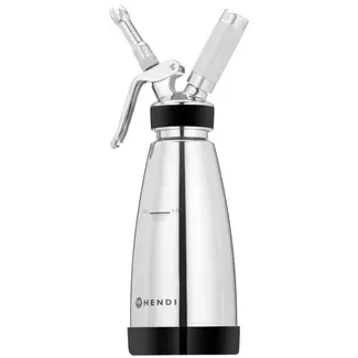 HENDI slagroomsifon thermisch geisoleerd - rvs dubbelwandig - 0,5 liter - 95 mm dia x 275 mm hoog - zilver - met 3 spuitmondjes - voor warme en koude sauzen