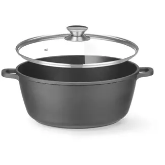 HENDI Braadpan met deksel - gegoten aluminium - antiaanbaklaag - 7,5 liter - 387x310x(H)130 mm - zwart - voor gas, inductie en oven tot 250°C