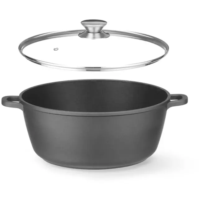 HENDI Braadpan met deksel - gegoten aluminium - antiaanbaklaag - 7,5 liter - 387x310x(H)130 mm - zwart - voor gas, inductie en oven tot 250°C