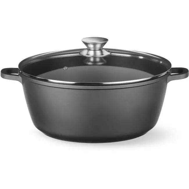 HENDI Braadpan met deksel - gegoten aluminium - antiaanbaklaag - 7,5 liter - 387x310x(H)130 mm - zwart - voor gas, inductie en oven tot 250°C