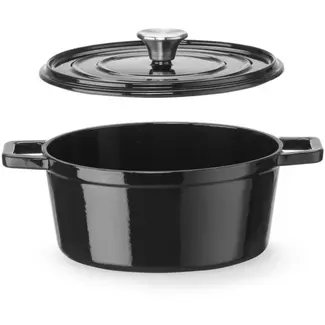 HENDI Braadpan gietijzer - geemailleerd - met deksel voor stoven en braden - 317x240x(H)105 mm - 3,7 liter - zwart - oven en inductie