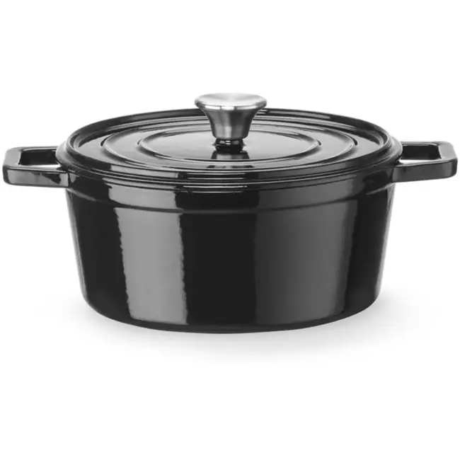 HENDI Braadpan gietijzer - geemailleerd - met deksel voor stoven en braden - 317x240x(H)105 mm - 3,7 liter - zwart - oven en inductie