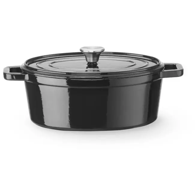 HENDI Braadpan - gietijzer geemailleerd - druppeldeksel houdt vocht vast - 36,5 x 29,0 x 11,5 cm - 4,4 liter - zwart - geschikt voor alle warmtebronnen en oven