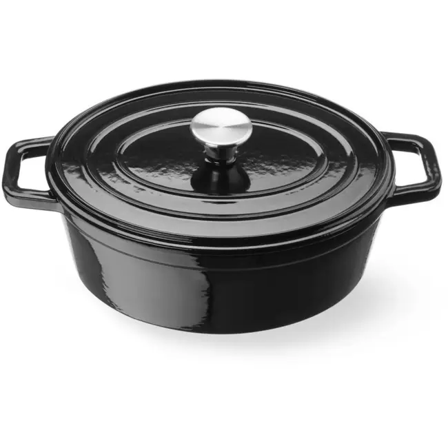 HENDI Braadpan - gietijzer geemailleerd - druppeldeksel houdt vocht vast - 36,5 x 29,0 x 11,5 cm - 4,4 liter - zwart - geschikt voor alle warmtebronnen en oven