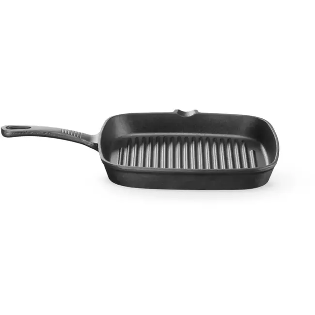 HENDI Grillpan - gietijzer - vierkant met schenktuit, ribbels en gietijzeren handgreep - 23 x 23 x (H)2,5 cm - zwart - voor vlees en groenten